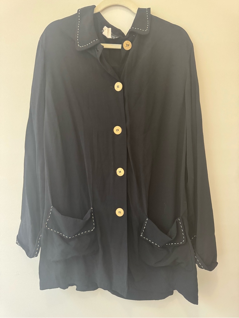 Vintage Carole Little Black Long Sleeve Cardigan Sweater Lagenlook Sz 14 USA
